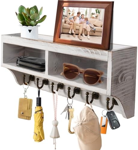 Key Holder Wall Mount with 6 Hooks and Storage Box