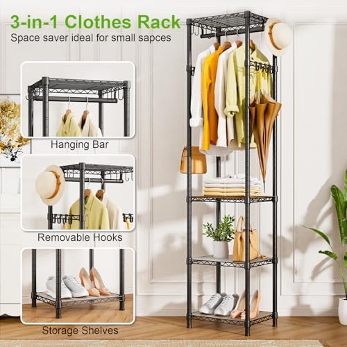 R1 Heavy Duty Clothes Rack with Storage Shelves Black