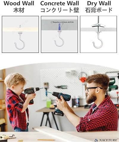 NACETURE Large Swag Hooks 4 Pack - Heavy Duty White Ceiling Hangers