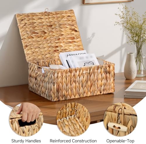 StorageWorks Extra Large Wicker Baskets with Lid for Organizing