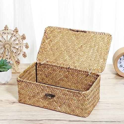 IMIKEYA Woven Storage Box with Lid for Home Office