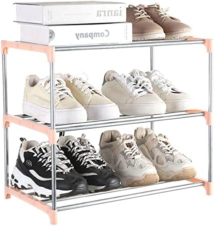 Small Pink Shoe Rack 3-Tier Entryway Organizer