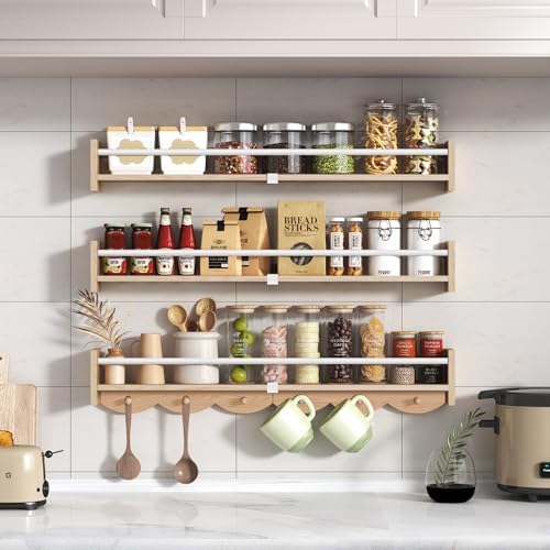 34 Inch Wall Mounted Bookshelf with 6 Hooks Set of 3