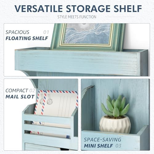 Rebee Vision Farmhouse Key Holder Wall Mount with Drawer Organizer - Blue