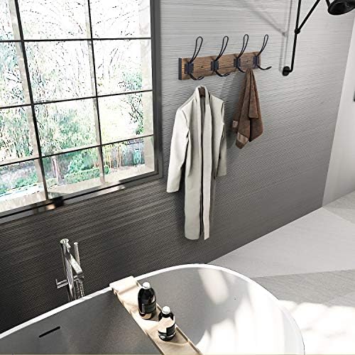 Homagic Rustic Wall Coat Hook with 4 Farmhouse Hooks - Brown
