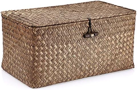Hipiwe Wicker Shelf Basket with Lid Storage Bin
