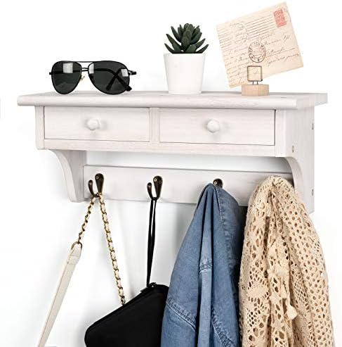 Emfogo Rustic Wood Coat Hooks Wall Mount Shelf