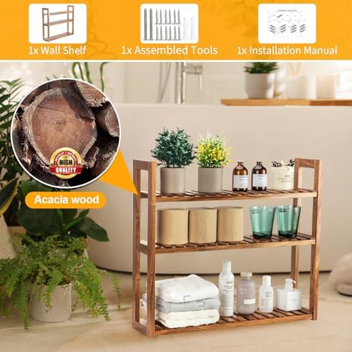 3 Tier Solid Wood Shelf with Adjustable Layers