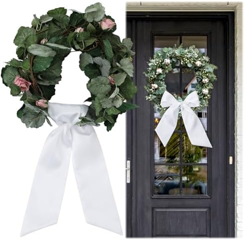 White Wreath Sash for Front Door Decor DIY Monogram Ribbon 47 x 56 Inches