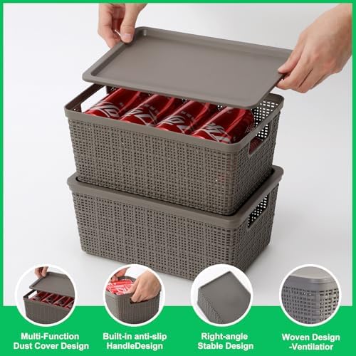 6 Pack Stackable Plastic Baskets With Lids