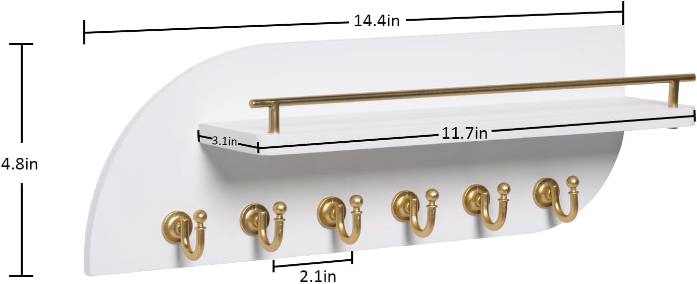 Karisky Key Holder for Wall Decorative Key and Mail Organizer with 6 Sturdy Metal Hooks and Floating Shelf