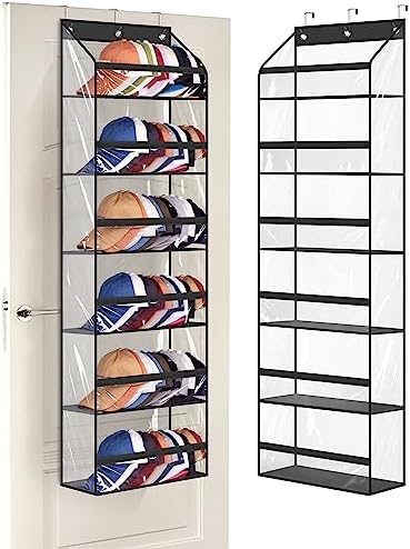 AOODA Clear Over The Door Hat Racks for Baseball Caps 72 Caps Storage Organizer 3 Hooks Black
