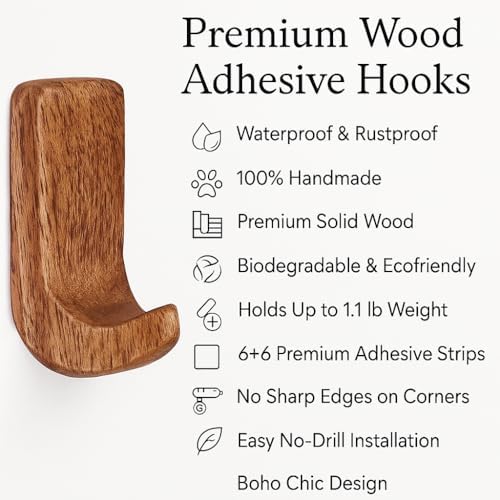 Indian Shelf 6 Hook Wall Organizer with Adhesive Strips