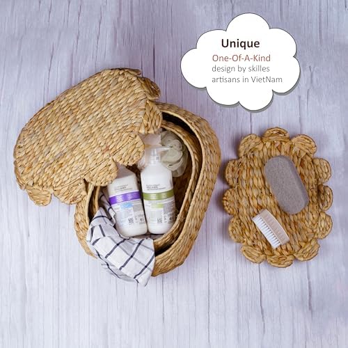 Round Wicker Storage Baskets with Lid Set of 2