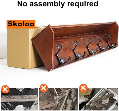 SKOLOO Wall Shelf with Hooks 24-Inch Cherry Coat Rack Organizer - Lightweight Sturdy