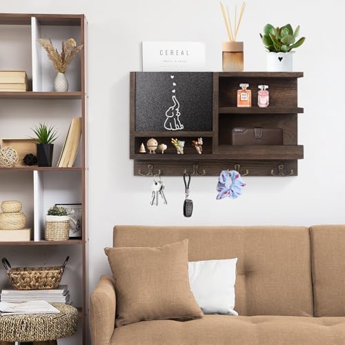 WEWEOW Key Holder for Wall with Chalkboard and Mirror