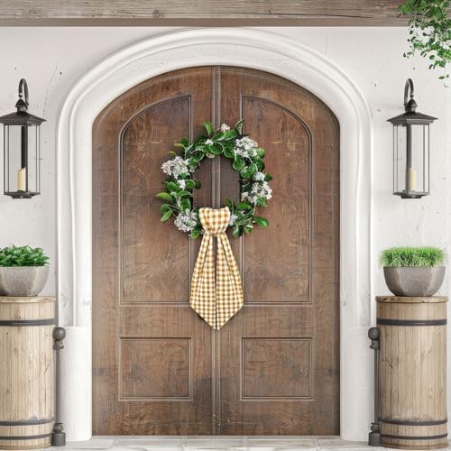 Orange Buffalo Plaid Wreath Sash for Front Door