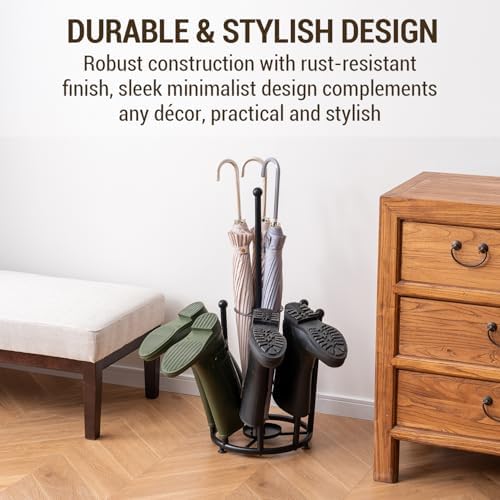 Modern Matte Black Boot Rack with Umbrella Holder and Inverted Drying Design