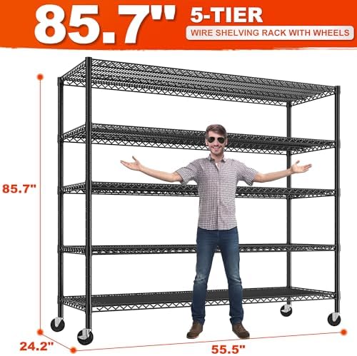 REIBII 857 Inch Heavy Duty Storage Shelving Unit with Wheels and Feet