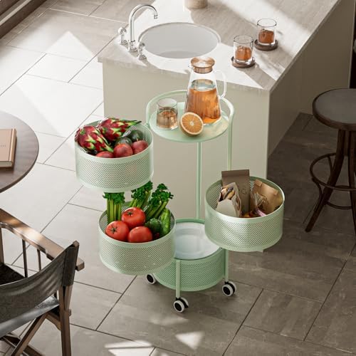 4-Tier Rotating Metal Storage Rack with Drawers