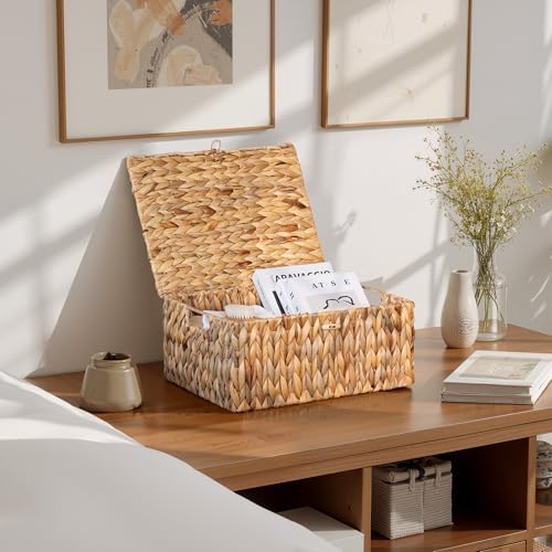StorageWorks Extra Large Wicker Baskets with Lid for Organizing