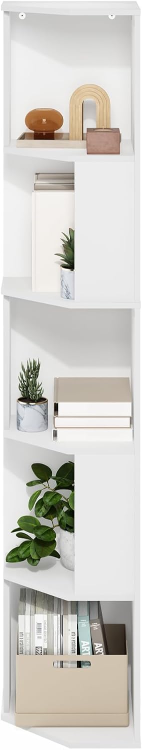 Furinno Econ 5-Tier Freestanding Corner Bookcase White