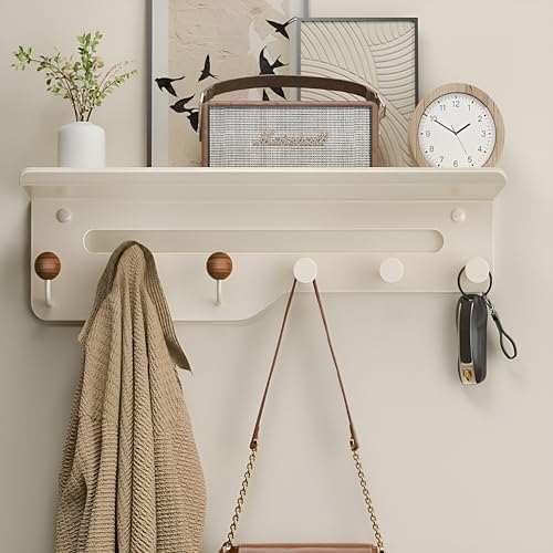 Modern Wall Mount Coat Rack with 6 Hooks and Shelf