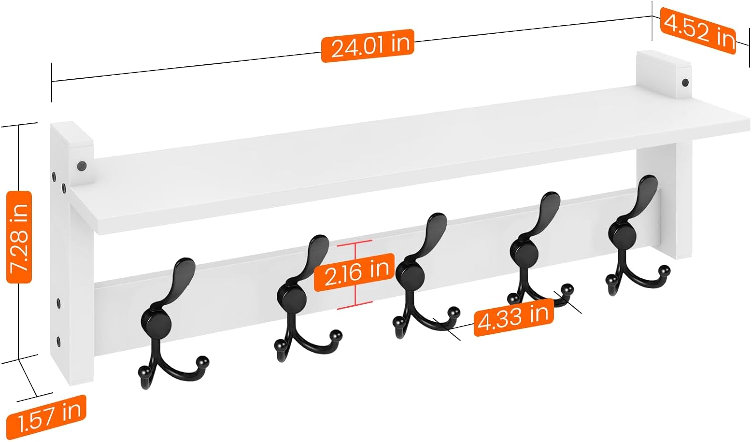 Homode Wall Shelf with Hooks 24 Inch Coat Rack