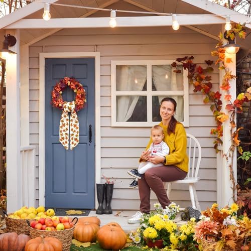 Orange Maple Leaf Wreath Sash for Front Door