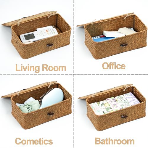 Set of 2 Wicker Baskets with Lid for Storage
