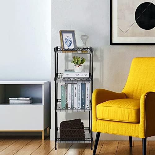 4-Tier Wire Shelving Unit with Baskets Black