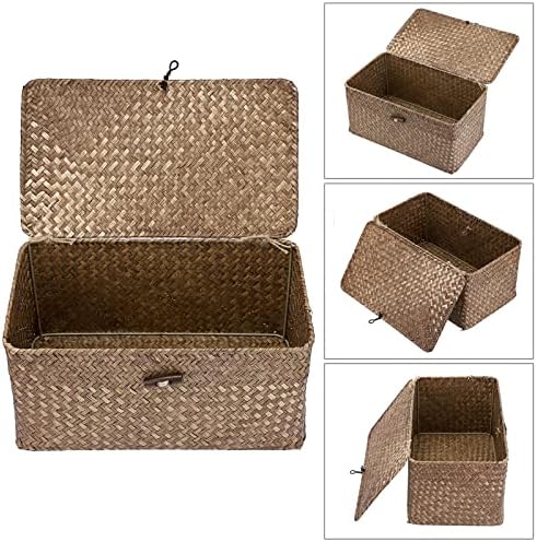 Hipiwe Wicker Shelf Basket with Lid Storage Bin