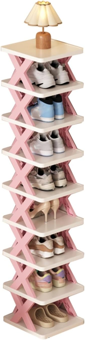 9 Tier Tall Plastic Shoe Rack Free Standing Corner Organizer Pink