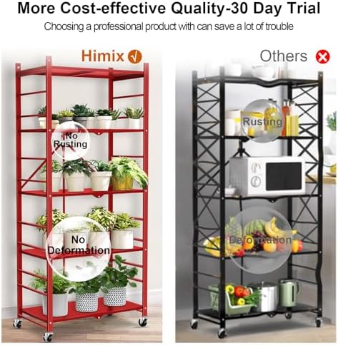 Himix 5-Tier Foldable Storage Shelves with 20 Hooks Red