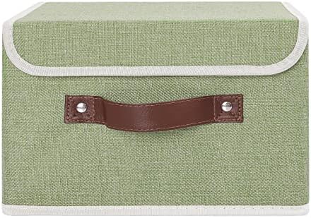 ANMINY Small Lidded Storage Bin with PU Handles