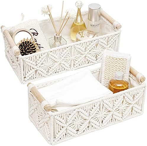 HOSROOME Woven Macrame Storage Baskets Set of 2