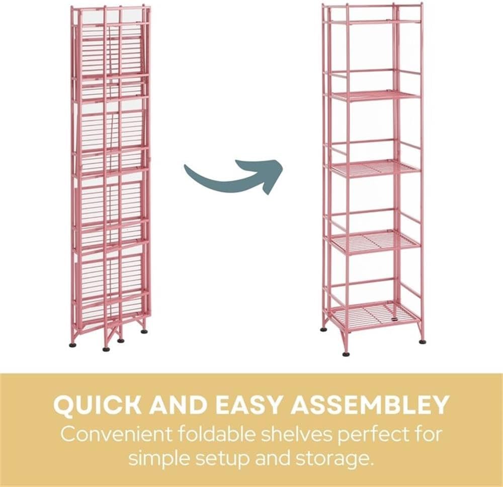 Convenience Concepts Xtra Storage Shelves - 5-Tier Folding Metal Storage Shelves Pink