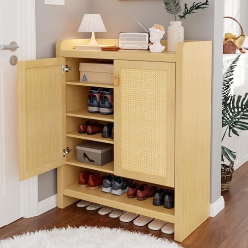 Senlin Rattan Shoe Cabinet with 5-Tier Storage and Rounded Corners