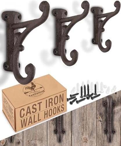 Rustic Cast Iron Coat Hooks 3 Pack Dark Brown