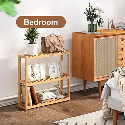 FILWH Bamboo Organizer Rack - Adjustable 3 Tier Storage Shelf