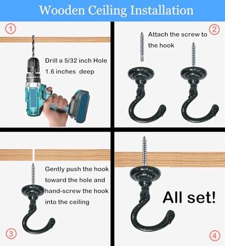 Evsteluo Large Swag Ceiling Hooks 2 Sets Black