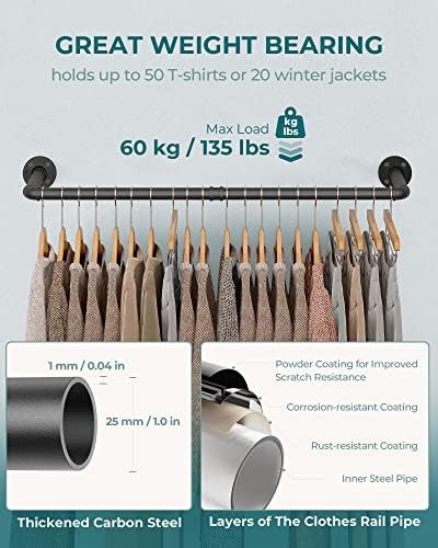 OROPY Industrial Pipe Clothes Rack Wall Mounted Set of 2