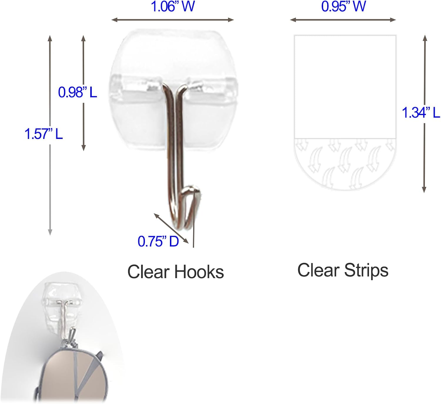 25 Clear Wall Hooks with 30 Adhesive Strips Value Pack