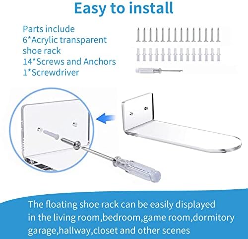6 PCS Acrylic Floating Shoe Rack Wall Mount Organizer
