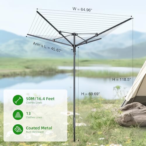 Rotary Clothes Drying Rack with 12 Lines and 165 Feet Drying Space