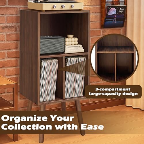 Montex Record Player Stand with 3 Tier Storage and Vinyl Display