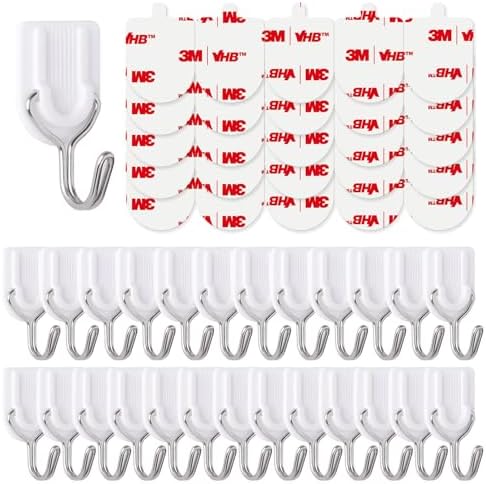 25 Heavy Duty Wire Hooks with Adhesive Strips Damage Free Removable for Keys Towels Hats and Coats