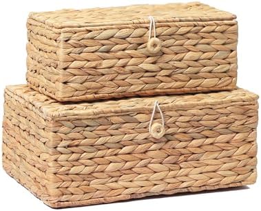 Set of 2 Rectangular Wicker Storage Bins with Lid
