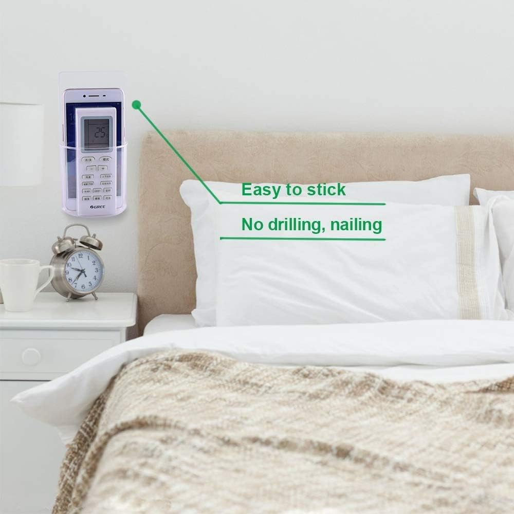 Clear Remote Control Holder Wall Mount Damage-Free 2 Pack