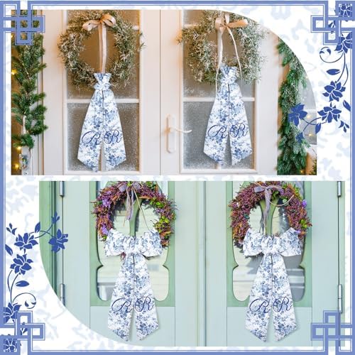 2 Pcs Monogram Wreath Sashes for Front Door Blue and White Decor